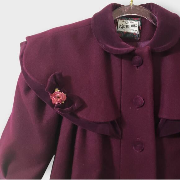 Vtg Rothschild Girl Wool Victorian Capelet Coat Wine Purple Sz 4T Holiday Church - Picture 2 of 16